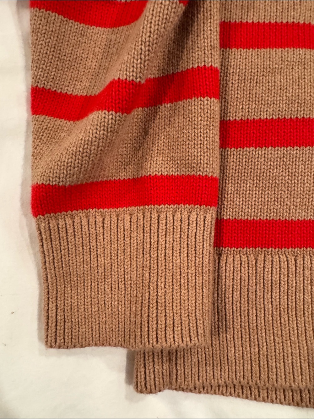 Boden Half Zip Pullover Sweater, Camel Melange with Red Stripes - Picture 6 of 6